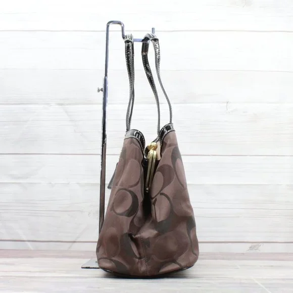 Coach F20105 Signature Brown Kisslock Carry All Purse Satchel Shoulder Bag - Picture 5 of 9